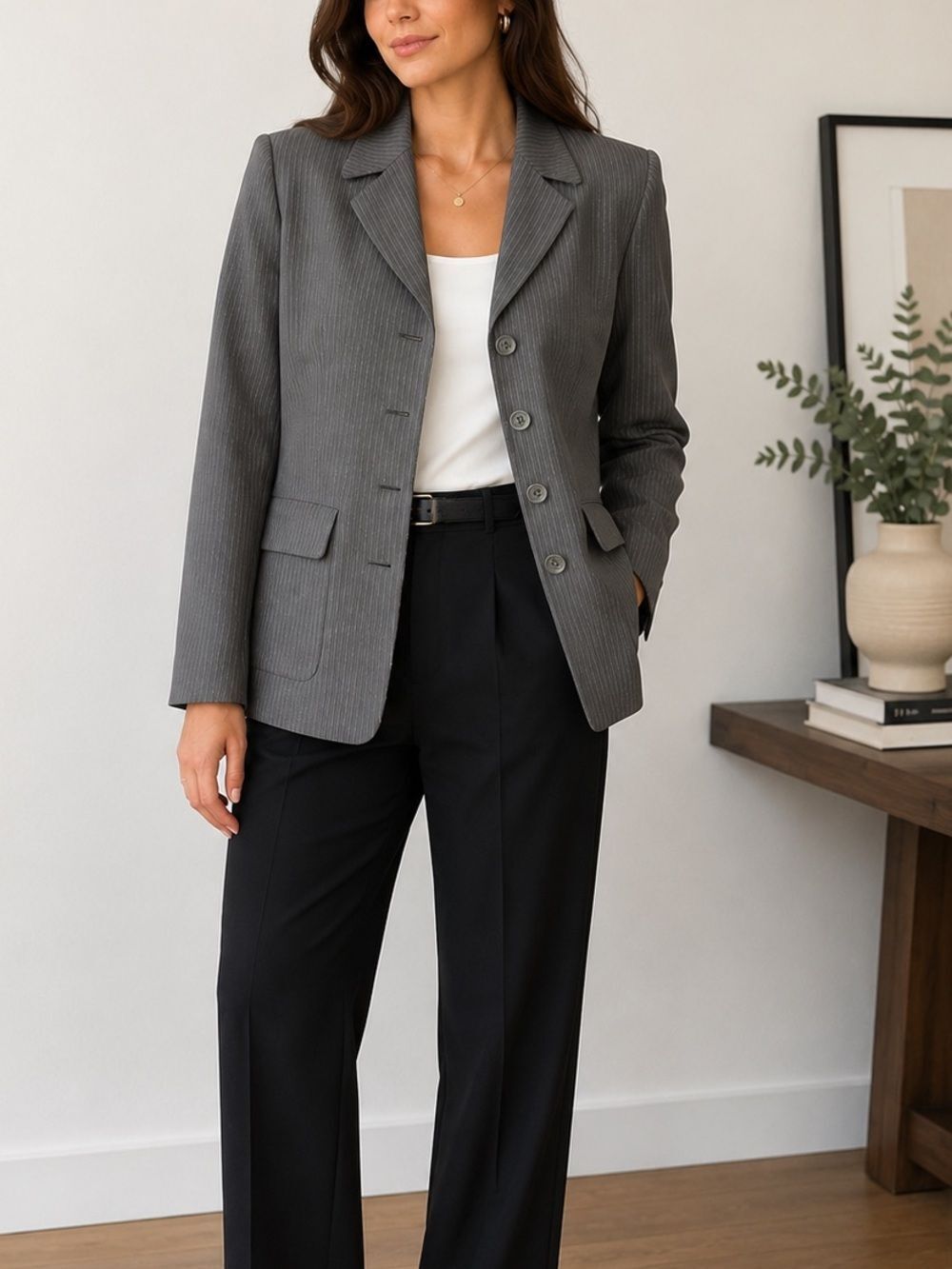 Alex Garfield & Marks Gray Pinstripe Blazer Jacket Career Office Size 2 Vintage